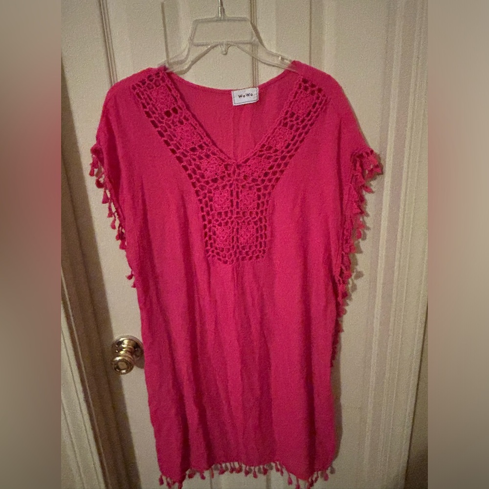 Womens pink fringe bathing suit coverup brand new